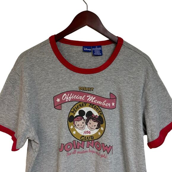 Disney Rare VTG MEMBERS ONLY Mickey Mouse Club 1956 Gray & Red T Shirt size 2X - Picture 1 of 5
